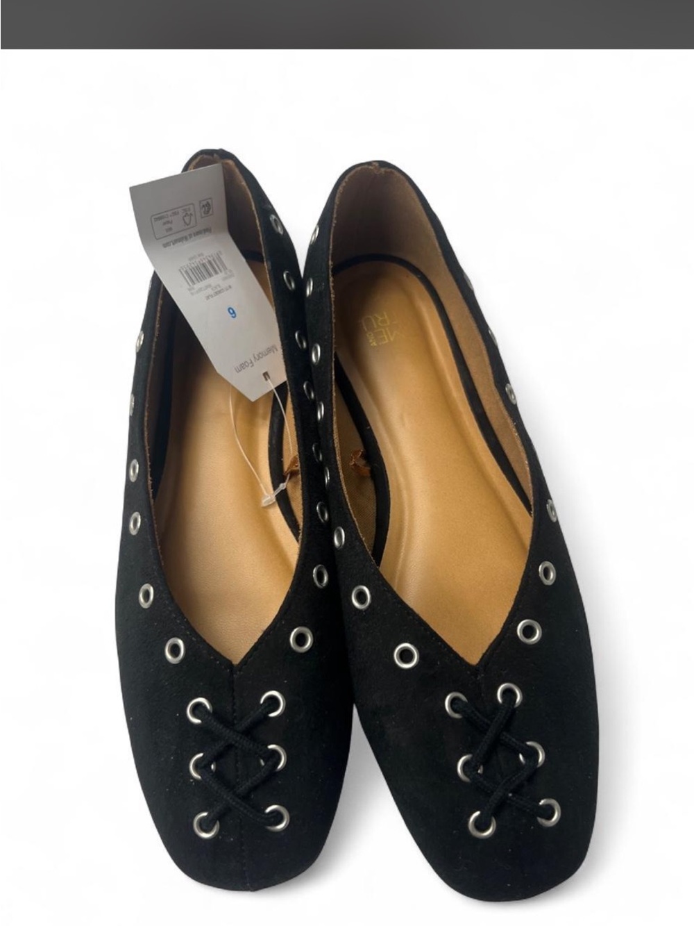 Time and Tru Black Lace-Up Grommet Ballet Flats